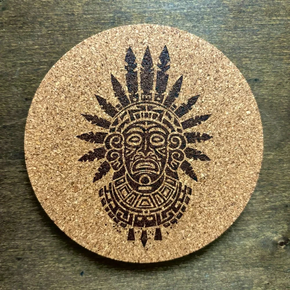 Aztec Clipart 20 Laser Engraved Cork Coaster